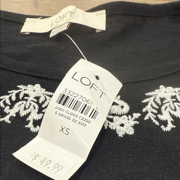 LOFT Black Top with White Embroidery - Picture 2 of 2